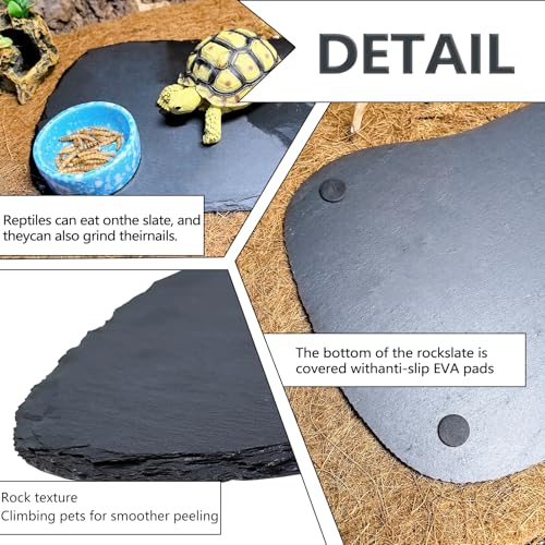 Reptile Basking Platform 15.0''x7.5'' Turtle Rock Plate Food Bowl Feeding Dish Tortoise Resting Bathing Slate for Lizard Gecko Bearded Dragon Chameleon Snake Frog - size: 15.0''x7.5''(1PCS)