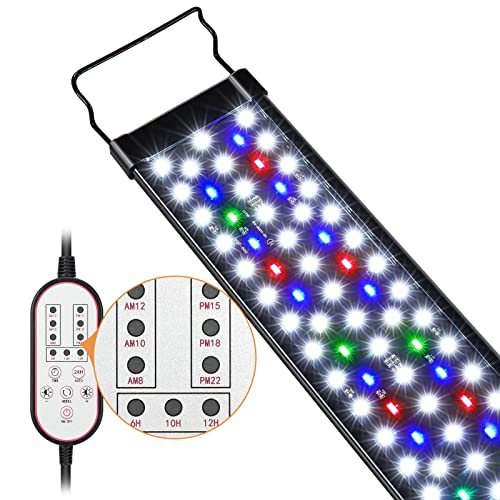Aquarium Light, 14W 24/7 Natural Mode - Sunrise/Daylight/Moonlight Mode and Custom Mode with Expandable Bracket, Adjustable Timer and 7 Color Brightness for 12~18IN Fish Tank - color: Black - Remote Control, size: For 12~18inch Fish Tank