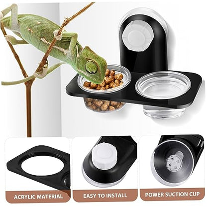 BESPORTBLE 2pcs Suction Cup Reptile Feeders Double Bowls for Food and Water Durable Reptile Feeding Dishes with Strong Suction for Lizards Geckos and Bearded Dragons