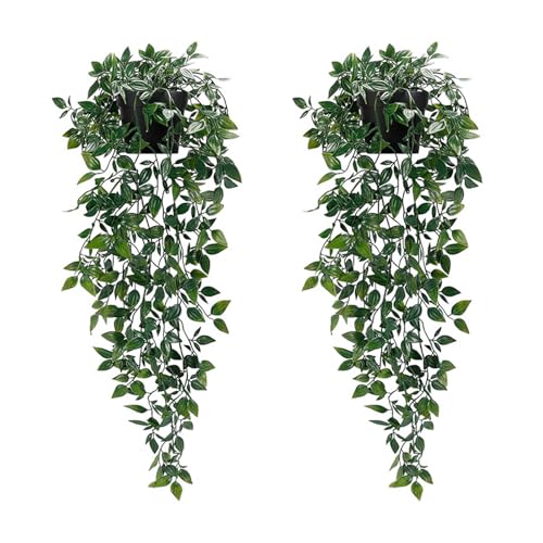 Artificial Hanging Plants, 2pcs artificial plants indoors in pots, Greenery Fake Plants Decor, Small Artificial Plants in Pots, Fake Potted Plants, Faux Plants for Wall Home Room Office Decor