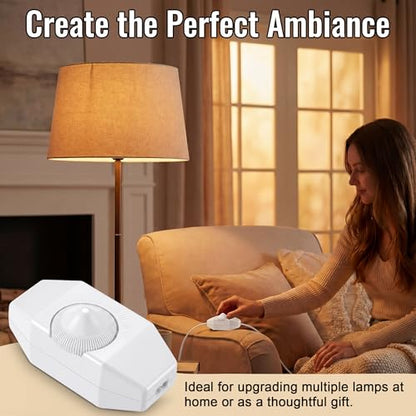 2 Pack Upgraded Inline Dimmer Switch for Lamp Cord, Full Range Rotary Dimmer Switch for Lamps & Pendant Lights, UL Certification, No Solder for Dimmable LED, Incandescent & Halogen Bulbs (White)