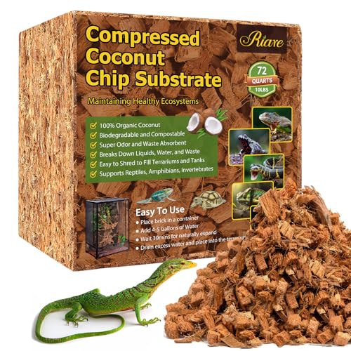 Riare 10LB Coconut Chip Substrate for Reptiles, 72 Quart Coconut Fiber Substrate Coco Chips Substrate Coconut Husk Bedding for Snakes, Tortoises, Ball Python, Bearded Dragon, Geckos, Lizards, Frogs - color: 1 Pack-10LB