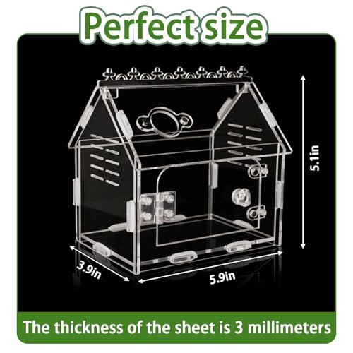Jumping Spider Enclosure - 5.9"x3.9"x5.1" Magnetic Acrylic Terrarium Kit for Tarantula, Mantis and Reptiles, Escape-Proof Habitat with Secure Latches & Ventilation, Clear Invertebrate Breeding Cage