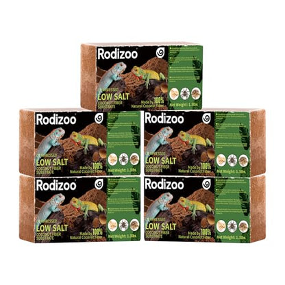 5 Pcs Organic Coconut Fiber Substrate, Biodegradable 100% Natural Coco Soil Brick, Multipurpose Eco-Friendly Terrarium Bedding for Reptiles, Tortoise, Bearded Dragon, Gecko, Snake & Amphibians - size: 5 Pcs