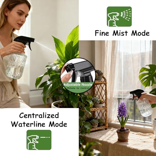 YYTSGG Clear Glass Handheld Spray Bottle, 15oz Refillable Plant Mister Bottle, Water Spray Bottle with Adjustable Mist Nozzle for Indoor Flowers, Outdoor Gardening, Cleaning, Hair and Pets Care - color: Clear