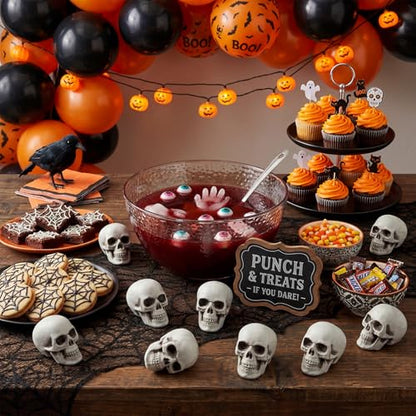 12 PCS Mini Skull Heads, 2 Inch Realistic Plastic Skeleton Skulls for Halloween Decor, Gothic Home Decor, Haunted House Props, DIY Crafts & Party Table Decor