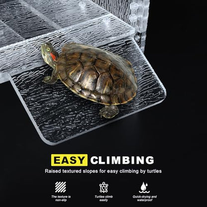 Adjustable Turtle Basking Platform, 16-19 Inch Wide, Slip-Resistant Ramp, Acrylic, Transparent, Ideal for Turtle Tank Accessories - size: L