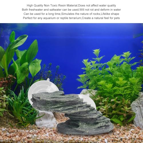 Basking Platform, Tortoise Dock Resin Resting Rock Reptile Climbing Ornament Stone Aquarium Ornament with Suction Cup