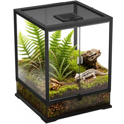 18’’18’’24’’ Reptile Terrarium with Full View Tempered Glass, 32 Gallon Reptile Habitat Comes with Feeding Port and Mesh Top Vent, Suitable for Reptiles Such as Lizard, Gecko and Snake - size: 18"W X 18"D X 24"H(32 Gallon)