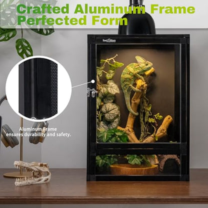 12"x12"x18" Reptile Terrarium, Hybrid Cage PVC Habitat Enclosure with Screen & Acrylic Doors, Ventilated Tank for Gecko,Chameleon, Snake, Frog, Easy Assembly, Front Dual Access - size: 12x12x18 inch-two doors