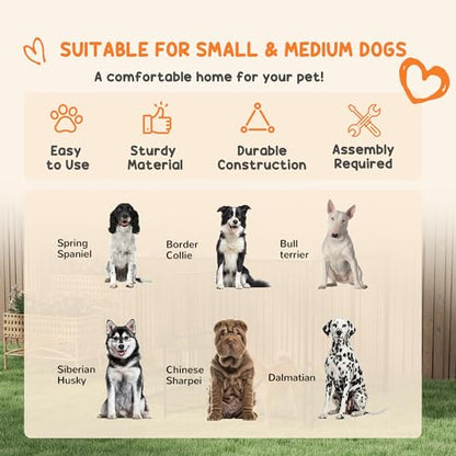 PawHut 4.6' x 4.6' x 5' Dog Kennel Outdoor with Waterproof Cover, Dog Playpen for Small and Medium-Sized Breeds, Chickens, Ducks, with Two Part Door Design, Brown