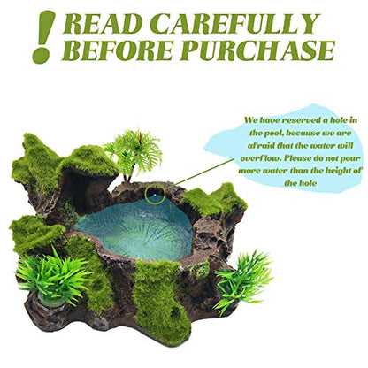 TIHOOD Plastic Reptile Tank Decor - Resin Reptile Platform with Artificial Tree Trunk Design - Food Dish Bowl for Lizards, Geckos, Frogs & More