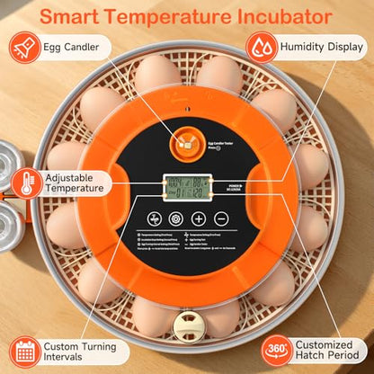 18 Egg Incubators for Hatching Eggs, Automatic Egg Turning and Humidity Control Incubator for Hatch Chicken Duck Quail Pigeon Pheasant Partridge Home Classroom Lab-
