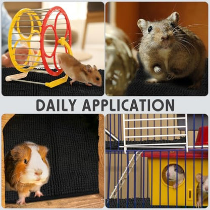 Amylove 4 Pcs Guinea Pig Cage Liner 16 x 24 Inch Washable Chenille Pee Pads Pet Dog Cat Bedding Training Mat Reusable for Small Animals Puppy Bunny Hamster Chinchilla - color: Black, size: 16 x 24 Inch, style: Low Pile Chenille