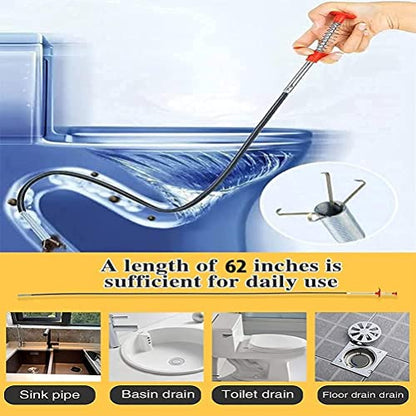 Stainless Steel Drain Pipe Cleaning Spring Stick, Hair Catching Claw Wire, Sink Sewer Clog Dredge Remover, Basin Cleaner, Flexible Grabber Pickup Tool, Retractable Cable (5ft (160cm), Black)
