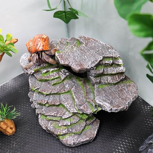 Hermit Crab Hideout, Resin Simulation Stone Reptile Cave Hideout, Hermit Crab Climbing Toys, Terrarium Habitat Decor for Lizard Spider Aquarium Fish Gecko Bearded Dragon
