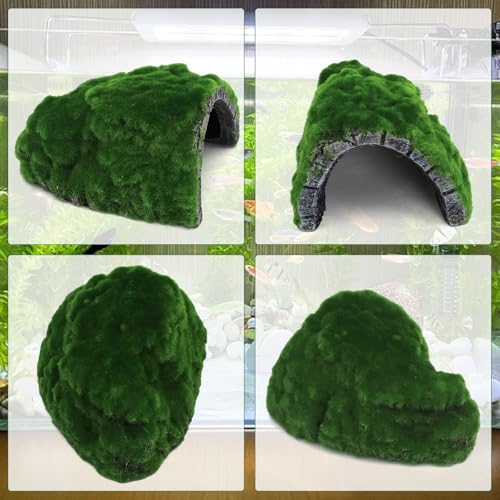 Mossy Reptile Rock Hides and Caves,Artificial Green Moss Cave Hideout for Reptile and Snake, Simulation Rock Tortoise Habitat Accessories,Terrarium & Aquariums Decor (Green, Small) - size: Small
