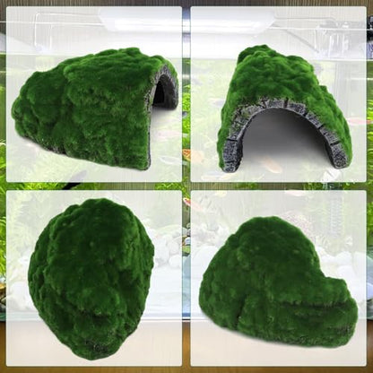 Mossy Reptile Rock Hides and Caves,Artificial Green Moss Cave Hideout for Reptile and Snake, Simulation Rock Tortoise Habitat Accessories,Terrarium & Aquariums Decor (Green, Small) - size: Small