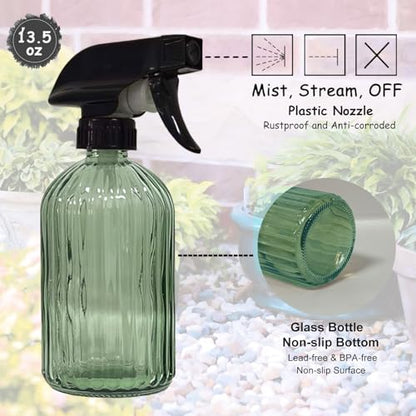 YYTSGG Glass Handheld Spray Bottle, 13.5oz Refillable Water Spray Bottle, Reusable Adjustable Nozzle Plant Mister Spray Bottles Indoor, Plant Mister for Hair, Cleaning, Gardening, Pets Care (Green) - color: Green
