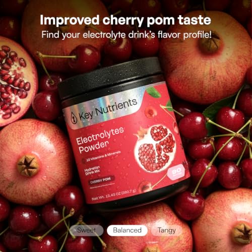 KEY NUTRIENTS Multivitamin Electrolytes Powder No Sugar - Sweet Cherry Pom Electrolyte Powder - Endurance & Energy Supplement - Hydration Powder - No Calories - 90 Servings - Made in USA