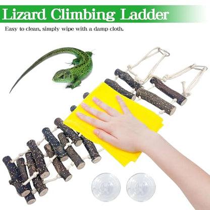 VCEPJH Snake Climbing Branch, 2Pcs Reptile Wood Natural Cork Log and Reptile Climbing Bridge 39 in Long Bearded Dragon Wooden Ladder for Lizard Ball Pythons Tree Frog Snake Leopard Gecko