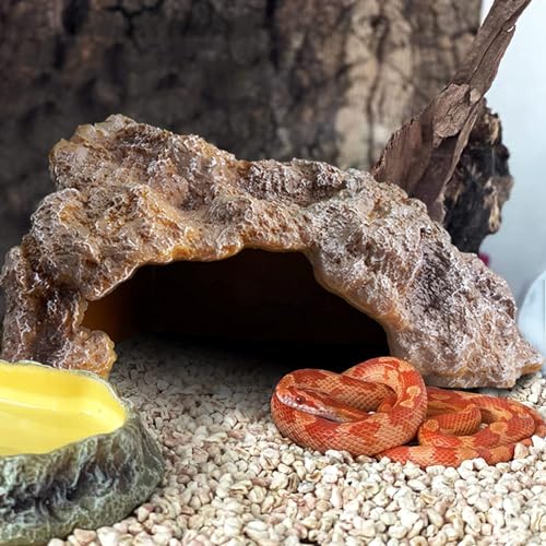 Reptile Hides Large Rock Reptile Cave Hideout Terrarium Habitat Decor Ornament Shelter for Snake Geckos Lizards Bearded Dragon Turtle Frogs Amphibians