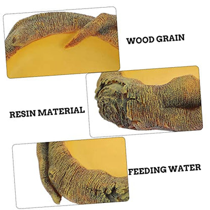 VANZACK Bearded Dragon Water Dish Reptile Feeding Bowl Imitation Wood Grain Basin Lizard Drinking Tray