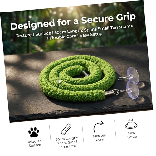 ABOOFAN Reptile Climbing Rope with Suction Cup, 50cm Artificial Vine for Terrarium Habitat, Flexible Hanging Vine Decor for Chameleon, Lizard, Frog, and Jumping Spider Pets