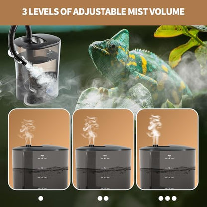 WACOOL Reptile Fogger Mister 4L No-Leak Top-Fill Water Humidifier - Digital Timer Terrarium Fogger with Adjustable Fog Volume and Silent Operation for Snake/Gecko/Gecko Tanks