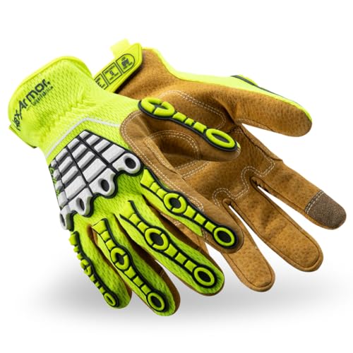 HexArmor Chrome Series 4091IMP IronHide Leather Work Gloves - ANSI A8 Cut Resistant, Impact Protection, Breathable HexVent Back-of-Hand, Touchscreen Capable, High-Abrasion Safety Gloves | Large - color: Chrome Series 4091imp | Ironhide Leather, size: Larg