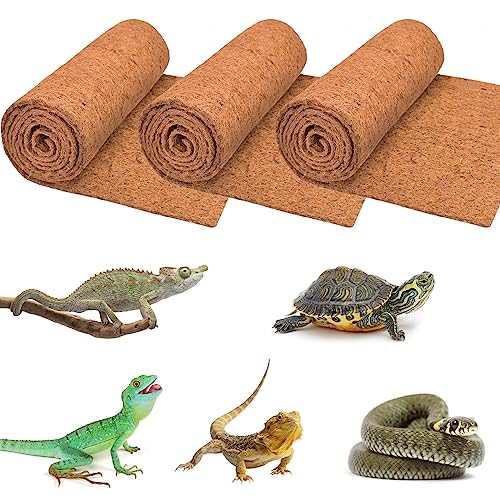 ZeeDix 3 Rolls Reptile Carpet, 24 x 48 inches Natural Coconut Fiber Liner Mat Flooring Accessories for Reptile Tank - Bearded Dragon Tortoise Lizard Turtle Snake Leopard Gecko Substrate Bedding - size: 3 Pcs (24X48in)