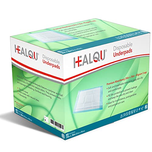 Healqu Disposable Underpads - Incontinence Bed Chux Pads for Adults, Kids, Elderly, and Pets - Fluid and Urine Bed Protection - Large, Super Absorbent Fluff and Polymer (24x36 Case of 150) - size: 24x36" Box of 150
