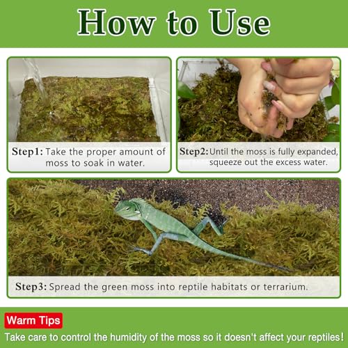 Halatool 9 OZ Sphagnum Moss for Reptiles - Green Terrarium Moss | Expands to 14 QT, Reptile Bedding for Snakes, Tortoises, Geckos & Lizards, Humidity Retention & Temperature Buffering - size: 9OZ