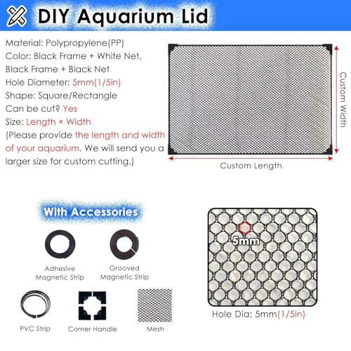 Katzowen DIY Fish Tank Top Cover/Anti-Jumping Net with Magnetic Edges, Mesh Terrarium Lid Aquarium Hood, Square Ventilation Opening Screen Netting, Cut to Size(L9.8xW7.9in/25x20cm) - size: L9.8xW7.9in/25x20cm