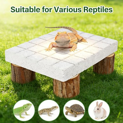 Bearded Dragon Shedding Rock, Bearded Dragon Basking Platform with Calcium Stone & Wooden Pile, Reptile Claw Grinding Block for Dead Skin Removal, Bearded Dragon Tank Accessories for Terrarium Habitat