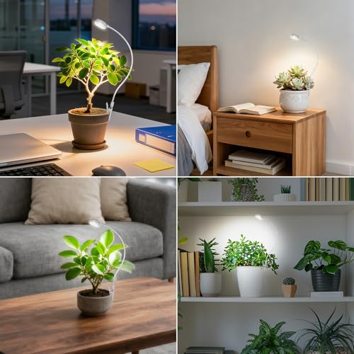 2 Pack Small Grow Lights for Indoor Plants, 10W Total 5W Each Clip-On Plant Lights for Small Pots, 4000K Full Spectrum, Auto On/Off 3/6/12H Timer, 4 Dimmable Levels - size: 2-Pcak