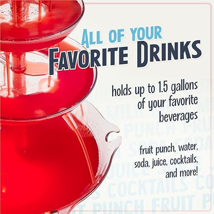 Nostalgia 3-Tier Party Fountain, Holds 1.5 Gallons, LED Lighted Base, Includes 8 Reusable Cups, 1.5 Gallon, Clear - style: Deluxe Party Fountain