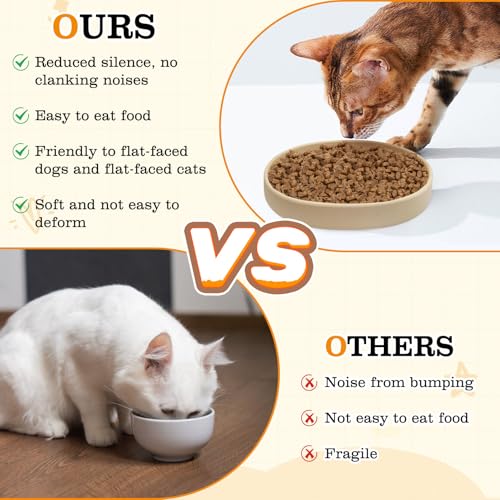 BNOSDM Silicone Dog Food Plate Shallow Dog Bowl Flat Cat Dish 1 Pack Small Puppy Plates for Small Dogs and Cats Whisker Fatigue Pet Feeding Bowls for Dry and Wet Food (Beige) - color: 1 Pcs - (Beige)