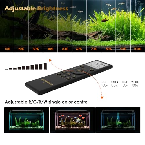 GLOWRIUM LED Aquarium Light with Remote, Full Spectrum Fish Tank Light with Auto Timer, IP67 Waterproof Freshwater Planted Tank Light, Dimmable RGB+W+Moon LEDs with High Performance (48-53inch) - size: 48-53inch