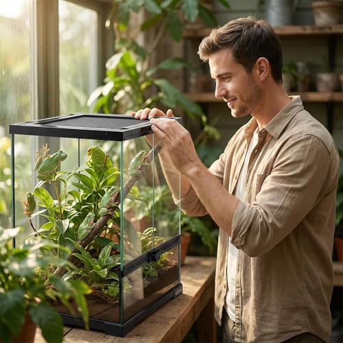 11 Gallon Reptile Glass Tank Vertical Terrarium 12"x12"x18" Habitat Enclosure with Front Openning Door and Top Screen Ventilation for Geckos, Snakes,Tree Frogs,Chameleon - size: 12x12x18inch