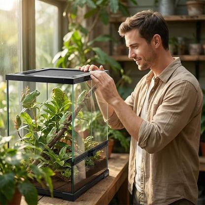 11 Gallon Reptile Glass Tank Vertical Terrarium 12"x12"x18" Habitat Enclosure with Front Openning Door and Top Screen Ventilation for Geckos, Snakes,Tree Frogs,Chameleon - size: 12x12x18inch