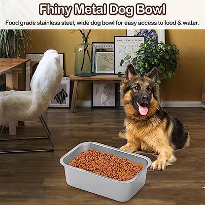 Fhiny 3 PCS Stainless Steel Dog Bowl, 1.2 Gallon Capacity Metal Dog Food & Water Bowls for Medium, Large, X-Large Dogs Indoor & Outdoor Universal Dog Bowl Dishwasher Safe