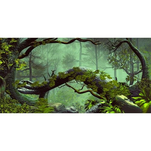 AWERT 48x24 inches Foggy Forest Terrarium Background Stone Green Tree Tropical Reptile Habitat Background Rainforest Aquarium Background Durable Polyester Background - size: 48x24in/120x60cm