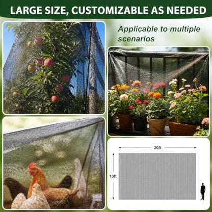 Stronger Garden Mesh Netting - 10 x 20 ft, PE Ultra-Fine Mesh Bird Barrier Net for Plants & Vegetables, OutdoorPatio Balcony Terrace Screen, Tear-Resistant Breathable Shade Netting | Black (33% Shade) - color: Black10x20ft