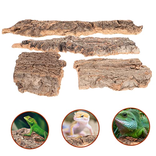 ORFOFE Natural Cork Bark Reptile Climbing Platform 4-Pack Terrarium Decor Reptile Hide for Snakes Lizards Small Pet Habitat Accessories