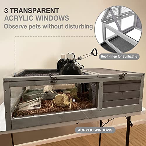 Indoor Tortoise Habitat Large Outdoor Reptiles Enclosure with Two Deep Pull-Out Tray and Lamp Holder for Tortoise, Snake, Lizard