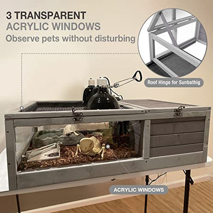 Indoor Tortoise Habitat Large Outdoor Reptiles Enclosure with Two Deep Pull-Out Tray and Lamp Holder for Tortoise, Snake, Lizard
