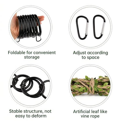 Snake Climbing Rings, 8 Rings Snake Climbing Chain with 2 Carabiners and Rope, Corn Snakes Enrichment Toys for Terrarium, Bearded Dragon, Chameleon, Lizard, Parrot,Reptile (38.3x4.3 in)