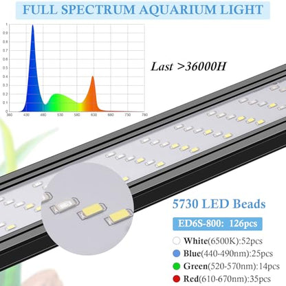 FEDOUR Aquarium LED Light, Full Spectrum Aquarium Plant Light with Timer, Extendable Metal Brackets, for Fish and Plant Tank (32-40 inch) - size: 32-40in