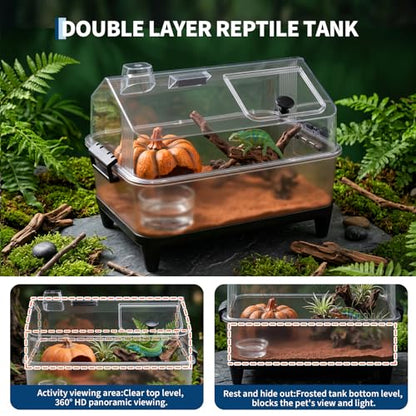 Garvee Reptile Tank Starter Kit, Reptile Terrarium with Lid, Heating Pad, Hygrometer, Bowl,Hide, Sand, Acrylic Small Reptile Habitat for Reptiles, Tarantula, Lizards, Frogs, Geckos or Hermit Crabs